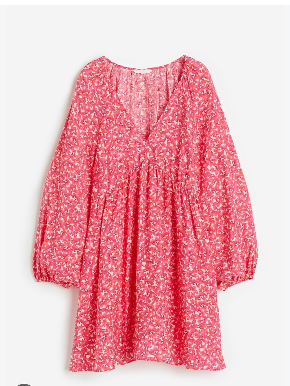 Womens Pink Floral Long-Sleeve Dress